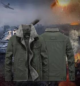 Detail of winter jacket showing warm gray fleece lining and durable canvas texture