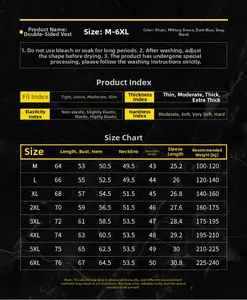 Detailed size chart for men's reversible outdoor fleece vest with M to 6XL measurements
