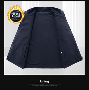 Detail shot of navy blue polar fleece lining with thick thermal insulation and side pocket