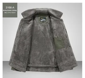 Detail view of winter cargo jacket with warm grey faux shearling lining and army green canvas