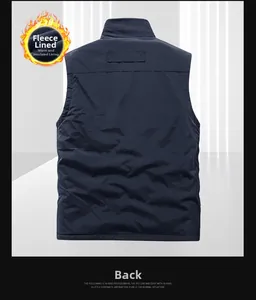 Detailed back view of a men's blue fleece-lined tactical vest with windproof fabric