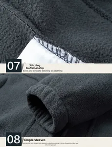 Detailed view of dark grey fleece jacket featuring fine stitching and elasticated cuffs