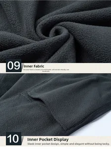 Detailed view of warm gray polar fleece lining and functional interior pocket stitching