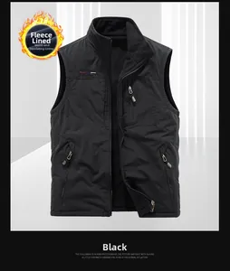 Detail view of winter fleece lined vest showing heat retention lining and zipper pockets
