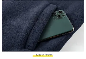Detailed macro view showing the deep blue fleece inner pocket with a smartphone inside