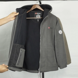 Men's grey double-layer fleece jacket with Norway flag patch and warm black lining