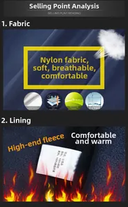 Detail view of the warm fleece lining and wrinkle-resistant nylon outer fabric of the jacket