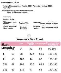 Detailed women's size chart for fleece jacket with length, bust, and weight guidelines