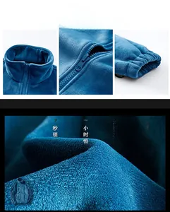 Détail de la veste d'hiver bleue avec doublure en velours de vison et poignets