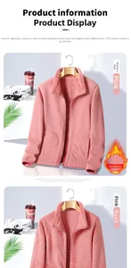 Pink polar fleece jacket for women with high collar and warm inner lining detail
