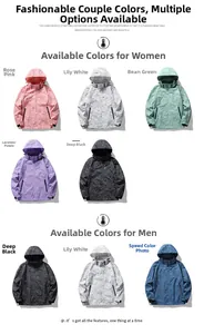 Detailed color selection for hooded windbreaker jacket with multiple outdoor fabric options