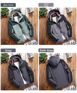 Close-up of waterproof outdoor jacket details including hood, zippers and contrast stitching