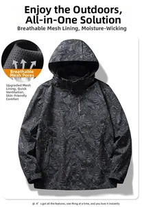 Detail of breathable mesh lining for moisture-wicking camo outdoor jacket