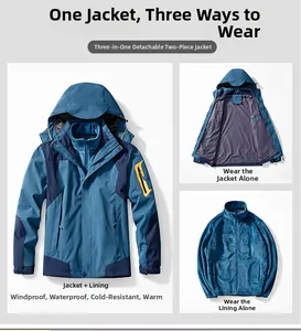 Détails de veste 3-en-1 imperméable montrant la coque et la doublure polaire amovible