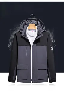 Detail of waterproof outdoor jacket showing moisture-wicking technology with smoke effect