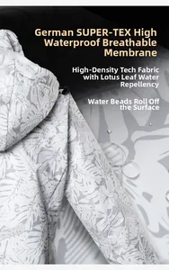 Detailed view of high-tech waterproof fabric with lotus leaf water-repellent droplets