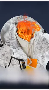 Macro detail of waterproof 3-in-1 jacket with palm print and warm fleece lining