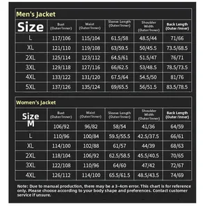 Tableau des tailles détaillé pour veste outdoor homme et femme avec mesures précises