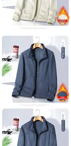 Detail view showing warm fleece lining and stand collar of this winter jacket