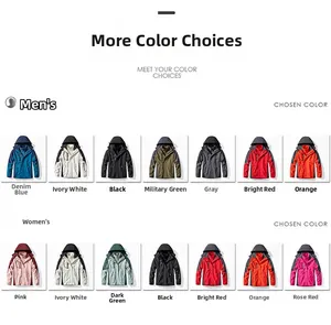 Overview of various colors for men and women's waterproof hooded outdoor jackets