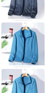 Detail of royal blue fleece jacket showing warm lining, front and back views