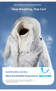 Détail d'une veste de camouflage avec tissu respirant et effet de fumée blanche