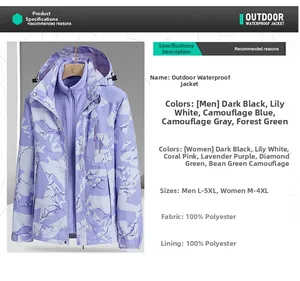 Détail d'une veste camouflage violette avec doublure polaire en matériau polyester étanche