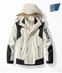 Détail de la veste outdoor 3 en 1 blanc ivoire avec capuche et doublure en polaire
