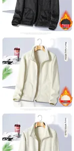 Detail view of thickened fleece lining on men's stand collar jacket for winter warmth