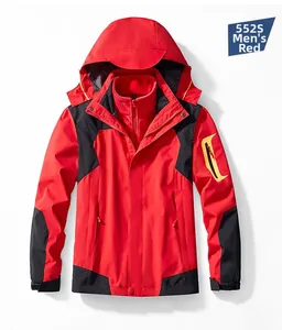 Détail de la veste outdoor rouge pour homme avec capuche et doublure polaire chaude