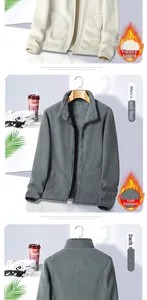 Front and back view of men's fleece-lined stand collar jacket for cold protection