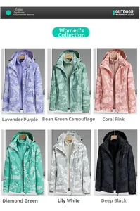 Veste imperméable camouflage pour femme en six coloris incluant lavande et rose corail
