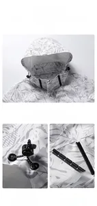 Detailed view of leaf pattern jacket featuring high collar and adjustable drawstring cord