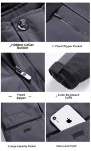 Detail view of waterproof jacket features including zip pockets and windproof velcro cuffs