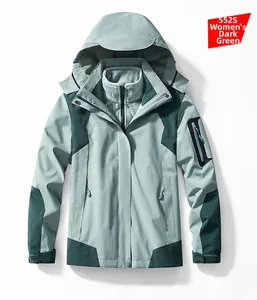 Vue détaillée de la veste 3-en-1 femme vert foncé avec doublure polaire et poche