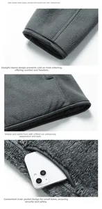 Detail view of polar fleece jacket showing windproof cuffs, smooth zipper, and inner pocket