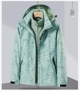 Détail de la veste 3-en-1 femme vert haricot avec doublure polaire amovible et capuche