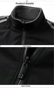Detail view of the fleece lining collar and metallic zipper on this hooded sports jacket