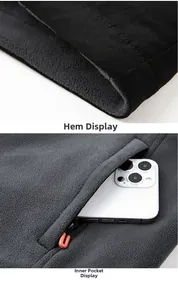 Detail of fleece lining texture and a functional zippered inner pocket for a smartphone