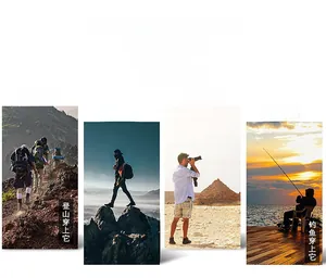 Outdoor vest scenes showing photography, fishing, trekking, and hiking functionality