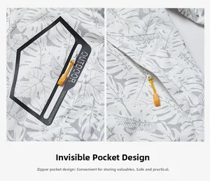 Close-up of invisible pocket design with bright orange zipper on camouflage jacket