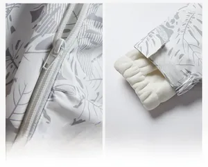 Detail of high-quality zipper and adjustable velcro cuff on tropical print jacket
