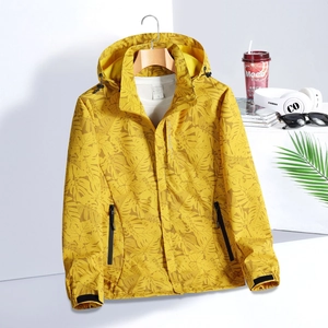 Unisex Camouflage Hooded Windbreaker Jacket Waterproof Windproof Leaf Print Outdoor Casual Zip Up Coat For Men Women