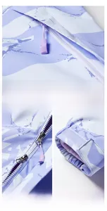 Détails de veste camouflage avec poches zippées, poignets velcro et doublure chaude