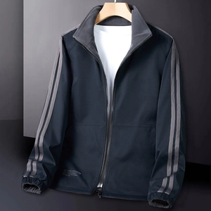 Men's navy reversible outdoor jacket with fleece lining and stand collar design