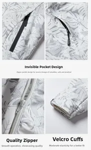 Détails d'une veste camouflage avec poches invisibles et poignets réglables avec velcro