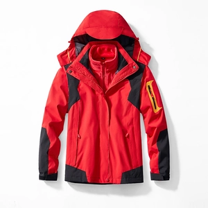 Veste de randonnée d'extérieur 3 en 1 rouge avec doublure polaire et capuche amovible