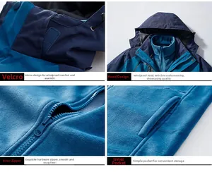 Detail view of 3-in-1 outdoor jacket with fleece liner, velcro cuff, and metal zipper