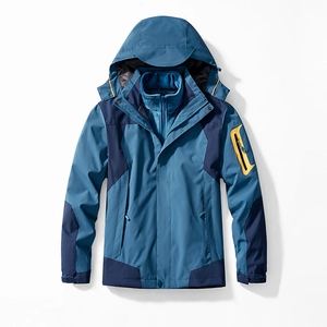 Veste de randonnée imperméable à capuche bleue avec doublure polaire et poche zippée