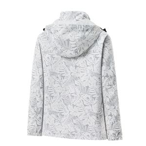 3-in-1 waterproof jacket for couples featuring white tropical monstera leaf print